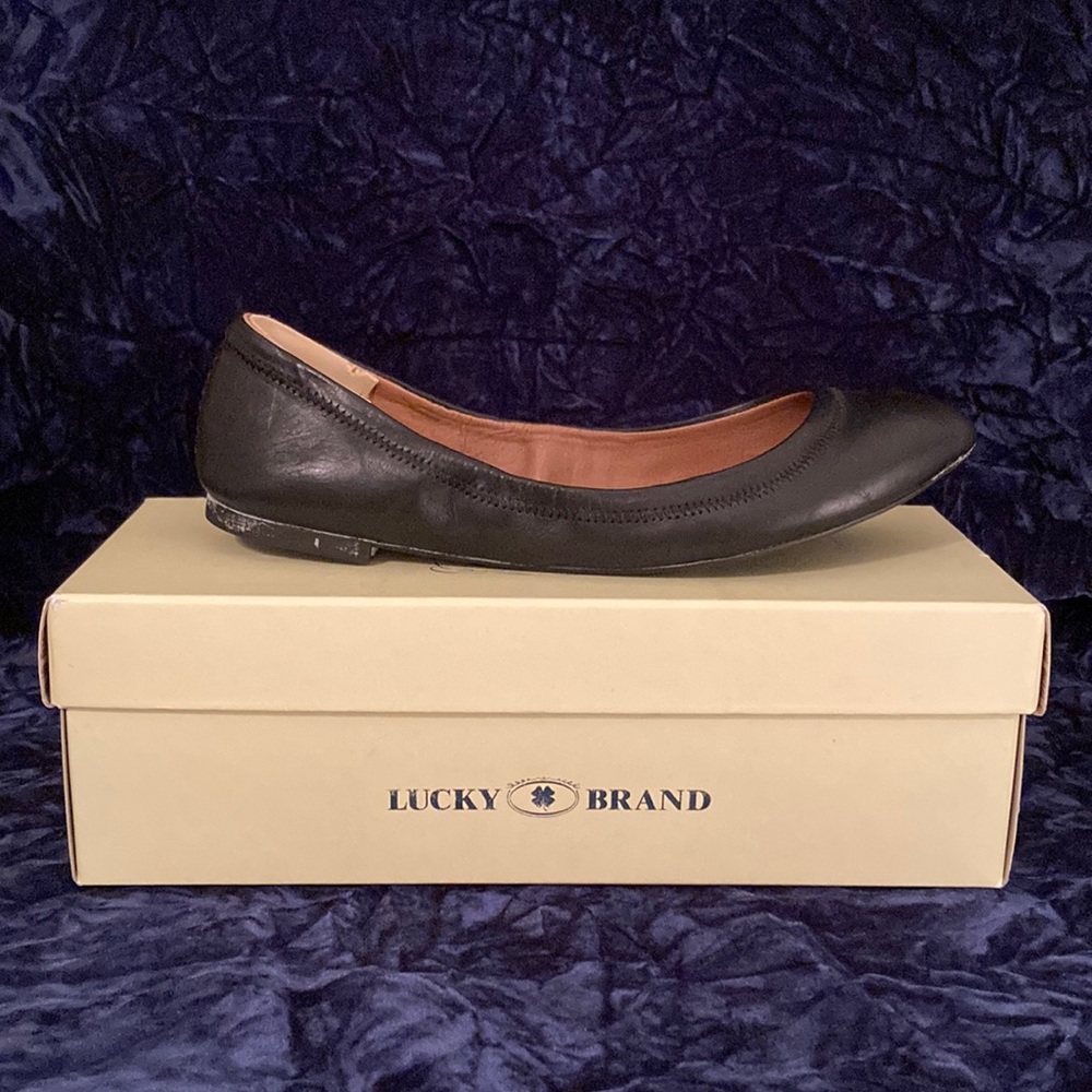 Lucky Black Leather Ballet Flats 8M